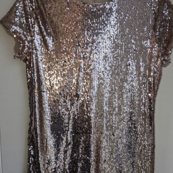 Forever 21 Rose Gold sequin party shift/Tshirt mini dress - Picture 4 of 10